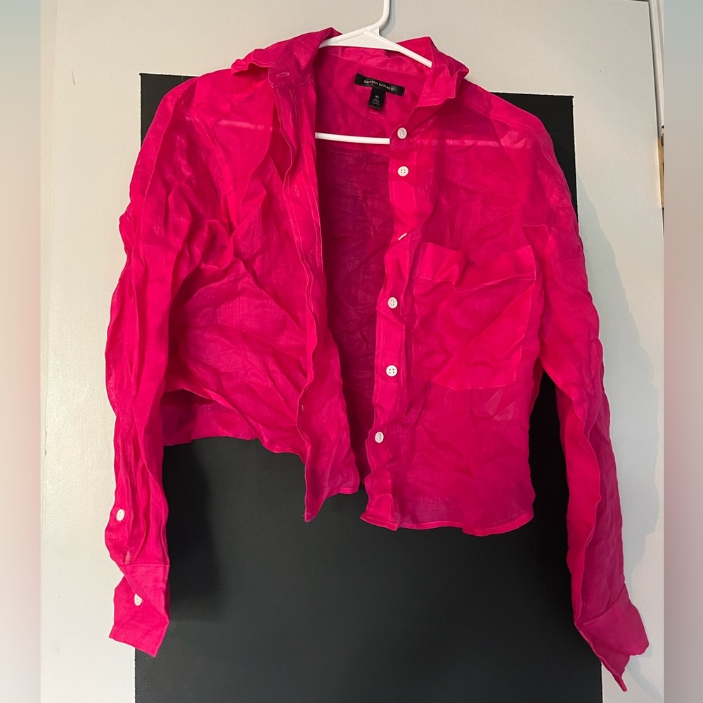 Hot pink linen button down top